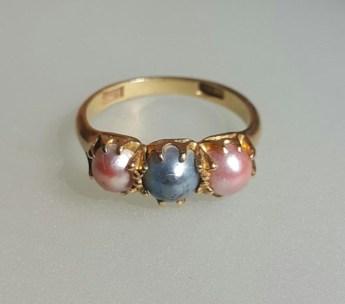 Antq Victorian 18CT Gold Natural Pearl Ring Carousel 19