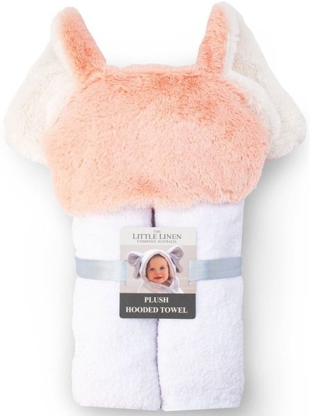 Little Linen: Plush Hooded Towel - Soft Pink Carousel 2