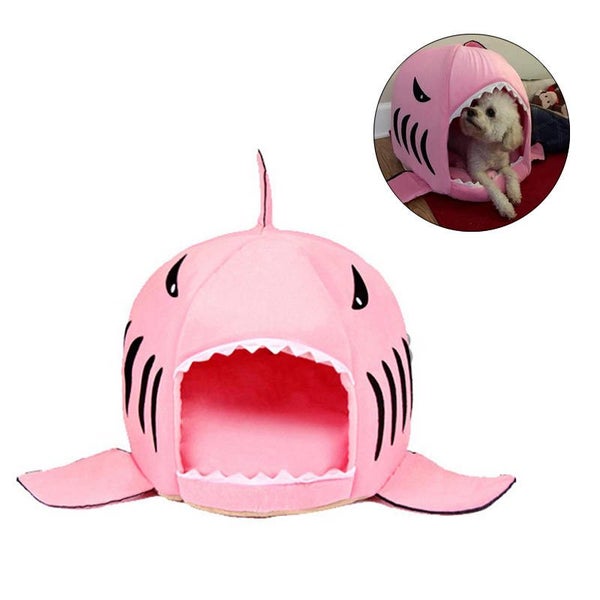 Pet Bed Shark Covered Cave House with Water Resistant Bottom -Pink Carousel 1