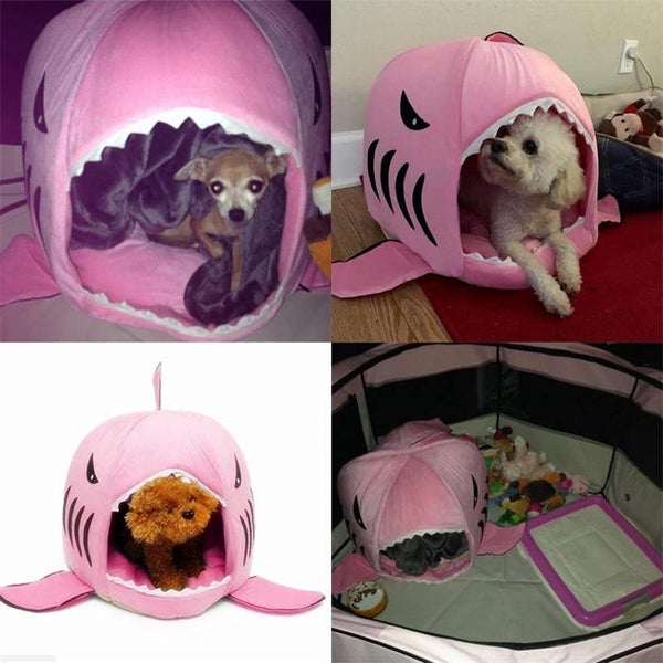 Pet Bed Shark Covered Cave House with Water Resistant Bottom -Pink Carousel 5