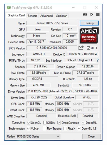 Graphics Card GDDR5 128Bit DVI HDMI DP PCI-E 3.0 Radeon GPU Rx 550 Carousel 7