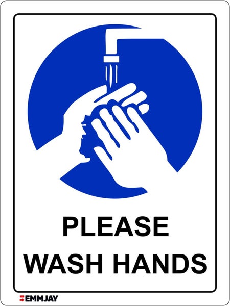 Emmjay Please wash your hands sign SAV label 300x225mm Carousel 1