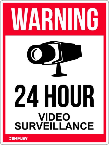 70 (1) EMMJAY Label - WARNING 24hr Video Surveillance sign Carousel 1