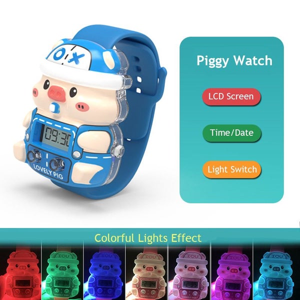 Blue Piggy Children's Watch Colorful Glowing Cute Cartoon Electronic Carousel 2
