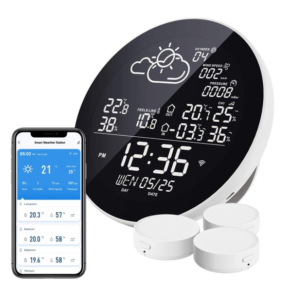 Weather Station Wireless with 3 Outdoor Sensors Thermometer Hygrometer Clock Carousel 1