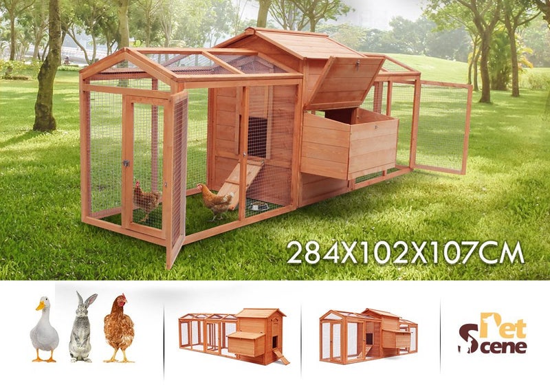 Wooden Chicken Coop,Rabbit Cage,Hen House Hutch Poultry 284cm Petscene Carousel 2