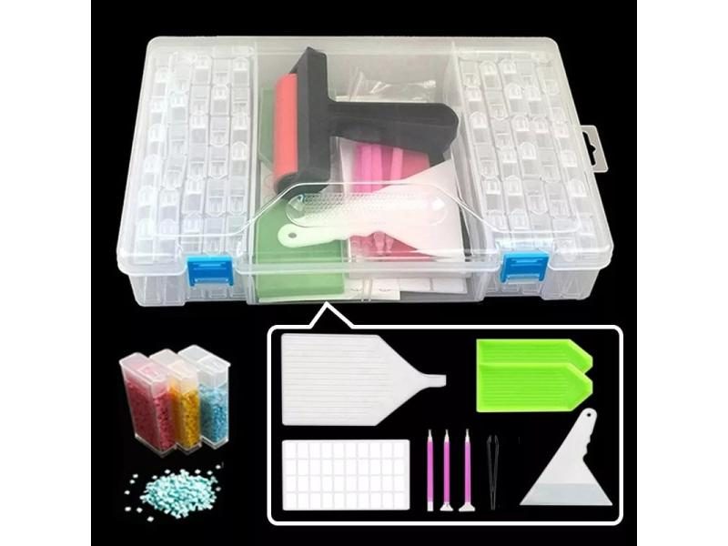 Diamond Painting Tools Sets With 64/56/42/28 Cells Plastic Storage Box Funnel Carousel 2