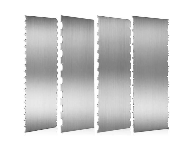 LMETJMA 10 Inch Stainless Steel Metal Cake Scraper Large Double Sided Patterned Carousel 2