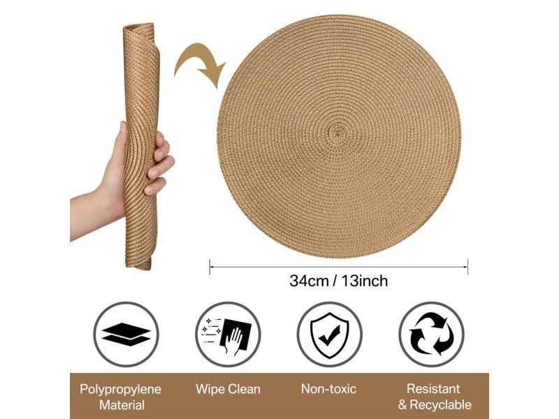 Set Of 6 Round 34CM Braided Table Mats For Dining Holidays Washable Non-Slip Carousel 1