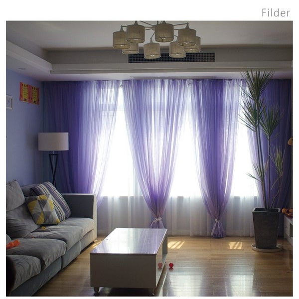 Curtain White Purple String Curtains Pure Color Tulle Bedroom Window Door Carousel 2