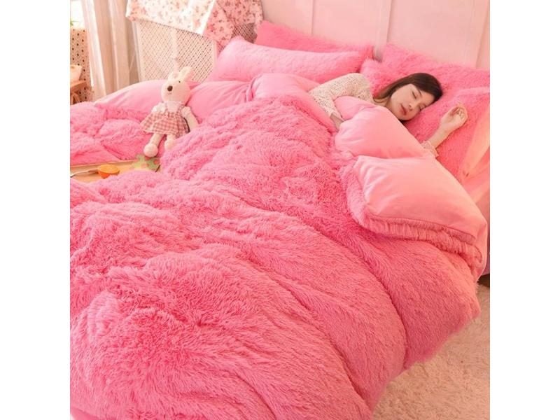 Autumn Winter Warm Pink Plush Mink Velvet Queen/Duvet Cover Set With Sheets Carousel 1