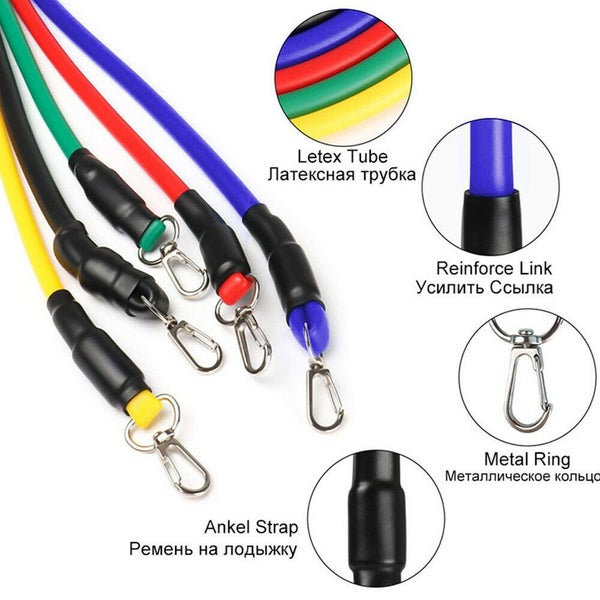 NEW 11Pcs Latex Resistance Bands Training Exercise Elastic Bands Carousel 2