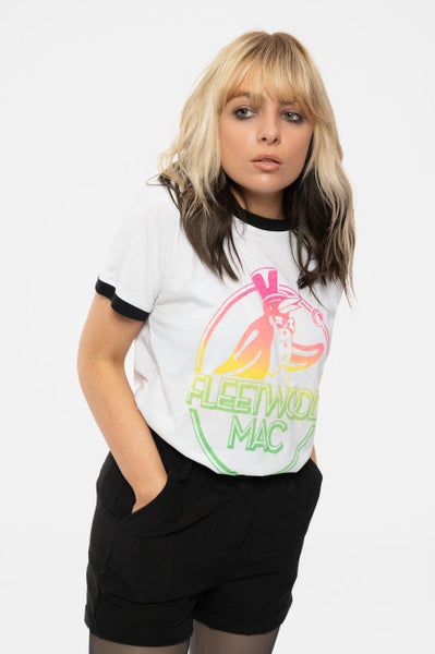 Fleetwood Mac Ringer T Shirt Penguin Band Logo new Official Unisex White Carousel 4