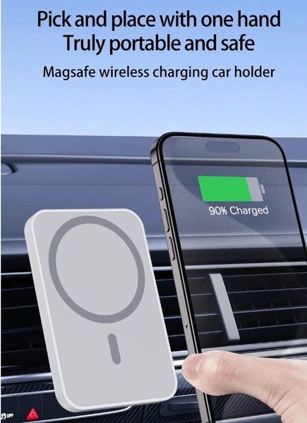 15W MagSafe Wireless Magnetic Charger Car Vent Mount - White Carousel 2
