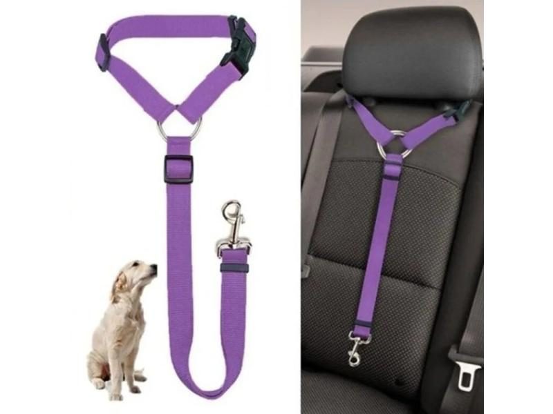 Solid Color Pet Car Seat Belt Nylon Lead Leash Adjustable Harness Collar Carousel 2