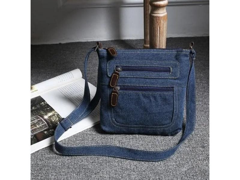 Front Double Zippers Shoulder Bag Cotton Denim Cross Body Bag Lady Jeans Carousel 1