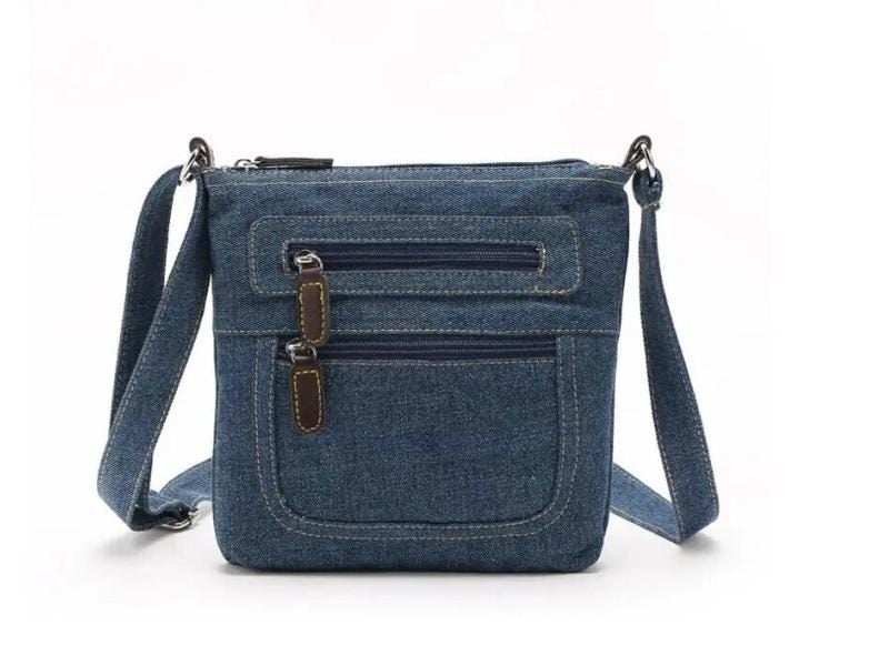 Front Double Zippers Cotton Denim Cross Body Bag For Ladies/women Carousel 1