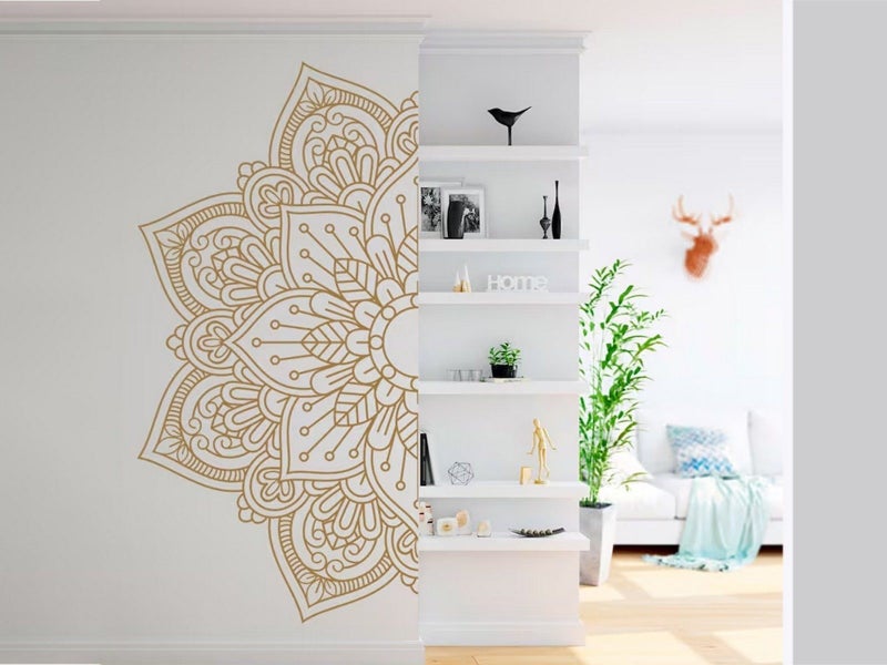 82x42cm Mandala Flower Half-Wall Sticker PVC Wall Art Decal Home Decor - Gold Carousel 2