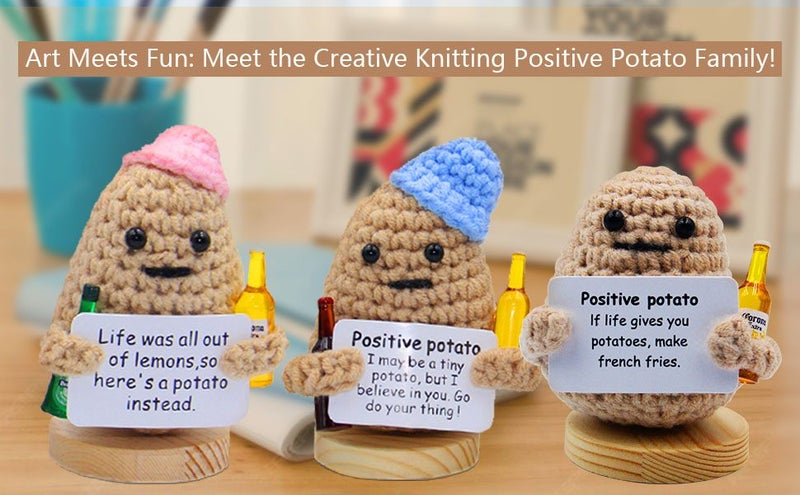 Mini Funny Positive Potato,3 Inch Knitted Crochet Doll,Ideal for Cheer Up Carousel 2
