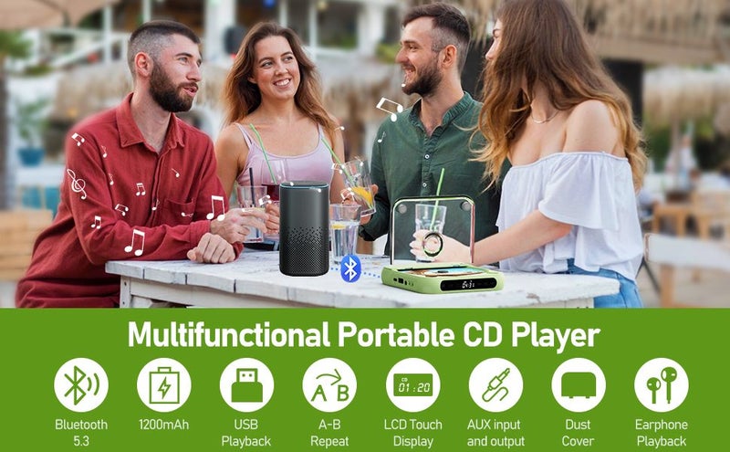 CD Player Portable with Bluetooth, Rechargeable CD Player for Car with Anti-Skip Carousel 2