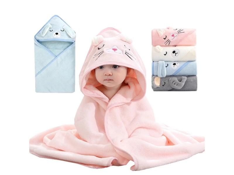 Cartoon Baby Bath Towel Hooded Coral Fleece Bathrobe 80*80cm Carousel 2