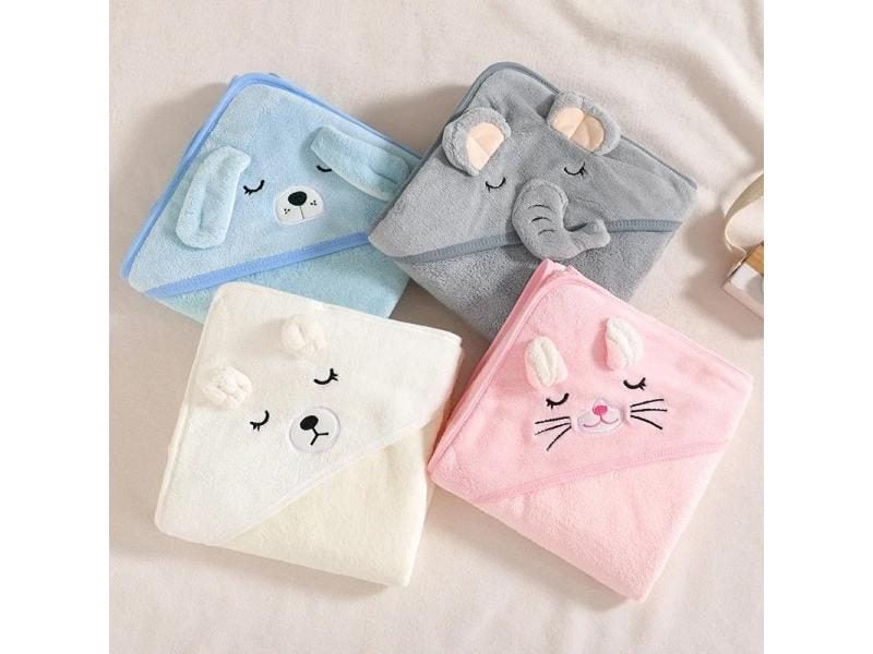 Cartoon Baby Bath Towel Hooded Coral Fleece Bathrobe 80*80cm Carousel 1