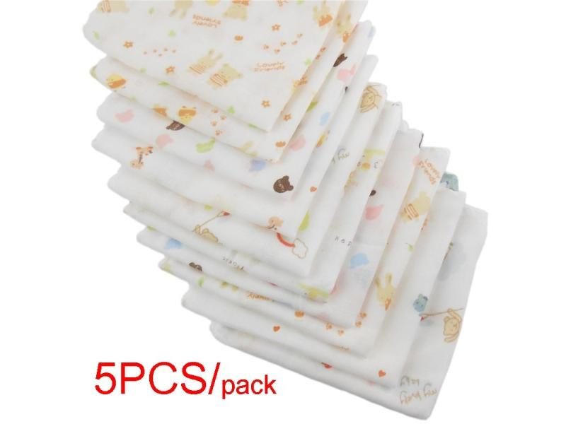 5pcs Pack 31*31cm Cotton Gauze Cartoon Newborn Infant Baby Face Hand Bathing Carousel 1