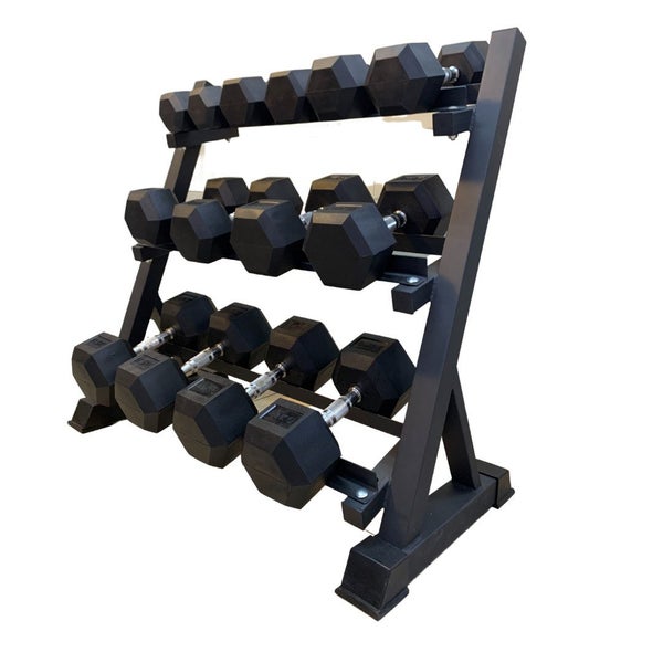 180KG Hex Dumbbells Combo with 3-Tires Rack (8 Pairs 2.5KG-20KG) Brand New628632393409311116