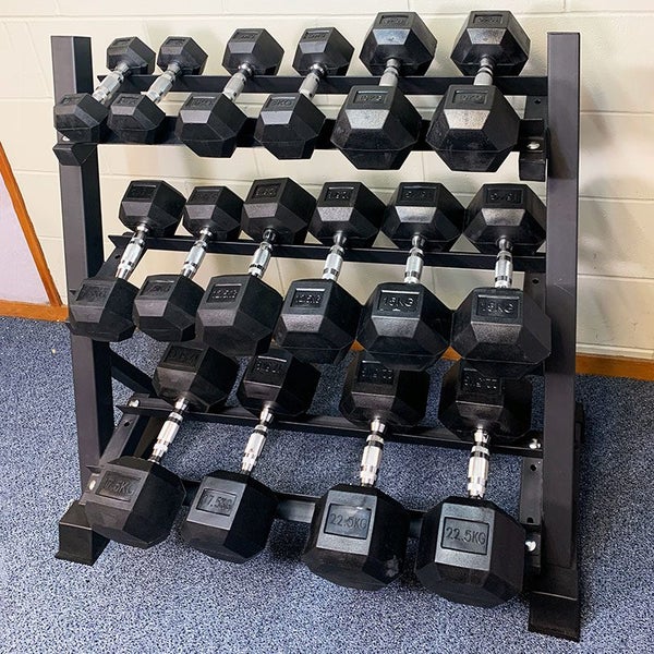 180KG Hex Dumbbells Combo with 3-Tires Rack (8 Pairs 2.5KG-20KG) Brand New62863239340931111