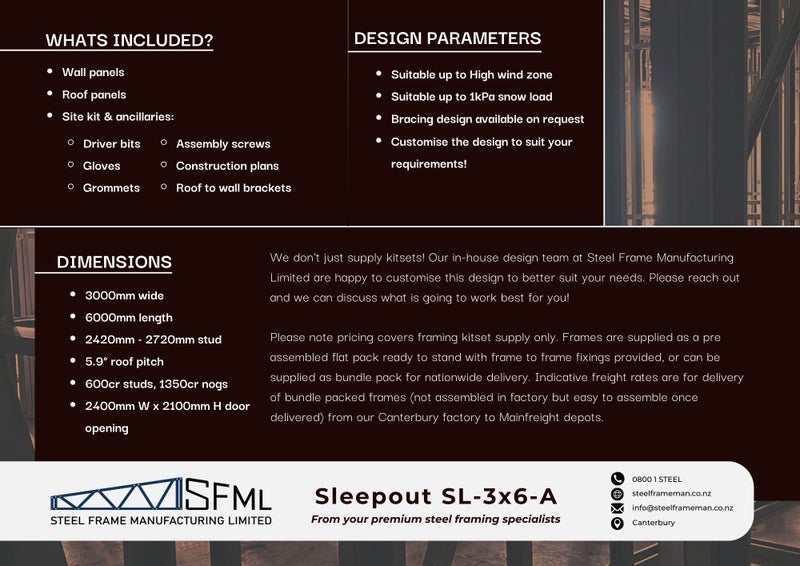 Sleepout Steel Frame Kitset - 3.0m x 6.0m *SPECIAL FREE DELIVERY OFFER!* Carousel 2