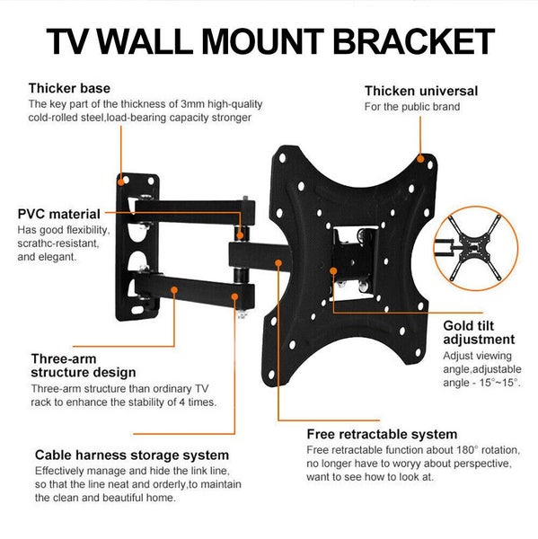 Full Motion TV Wall Mount Bracket Swivel Tilt Carousel 1