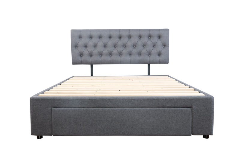 Sleepcenter Adjustable Button Headboard with 3 Drawers Bed Frame -Queen-Charcoal Carousel 1