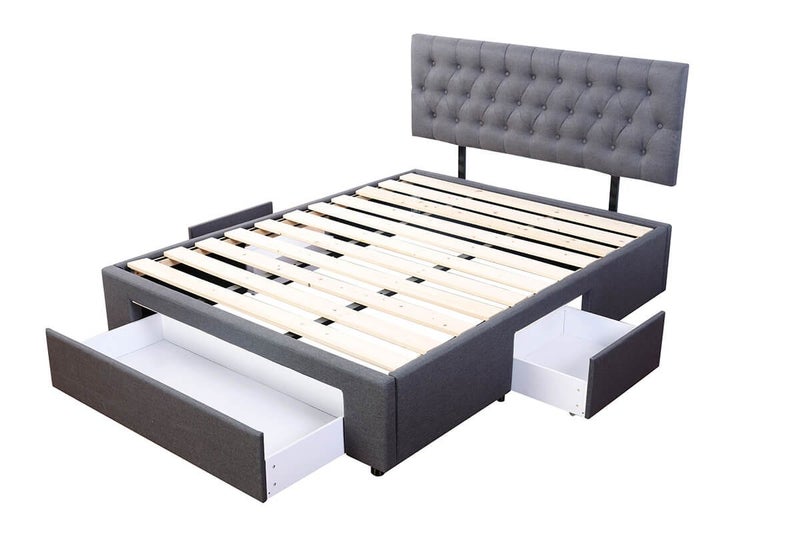 Sleepcenter Adjustable Button Headboard with 3 Drawers Bed Frame -Queen-Charcoal Carousel 2