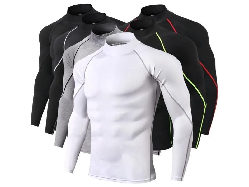 Men Bodybuilding Sport T-shirt Quick Dry Running Shirt Long Sleeve Compression Carousel 2