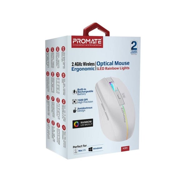 Promate Ergonomic Wireless Optical Mouse KITT.WHT Carousel 2