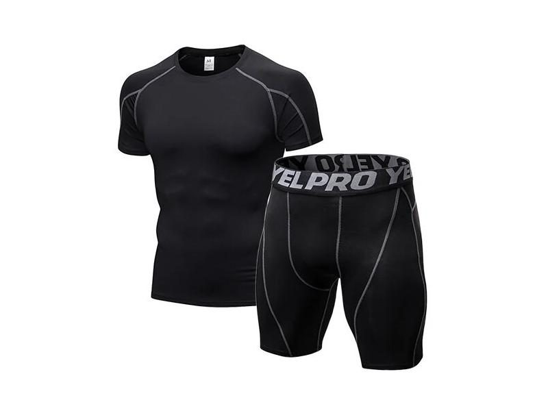 Men Compression Tracksuit Gym Clothes Black Leggings T-Shirt Shorts Carousel 1