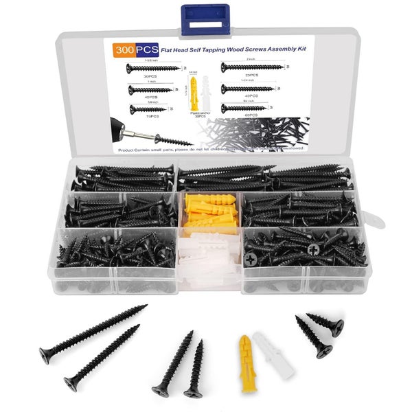 #6 Black Wood Screws Assortment Fasteners Kit 300pcs Wire Carousel 1