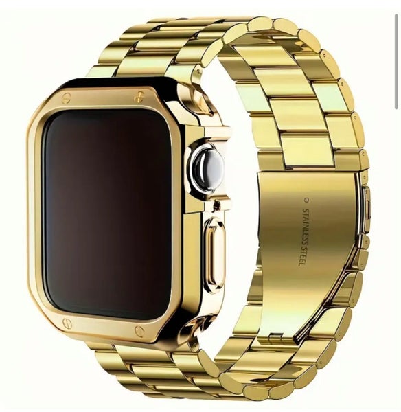 Classic Stainless Steel Apple Watch Band with case- GOLD Carousel 2