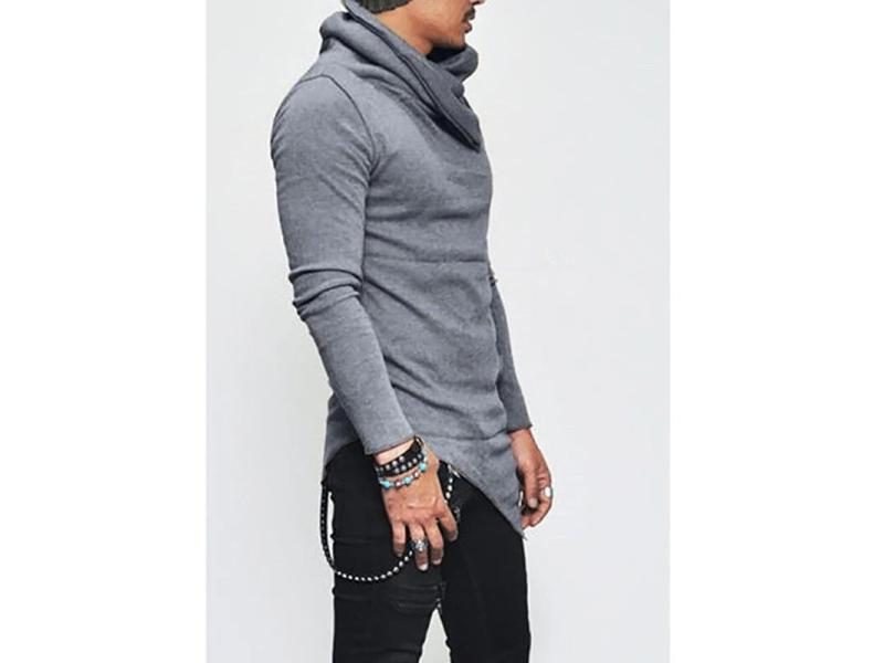 Men's Unbalance Hem Pocket Long Sleeve Basketball Hoodie Tops Carousel 1