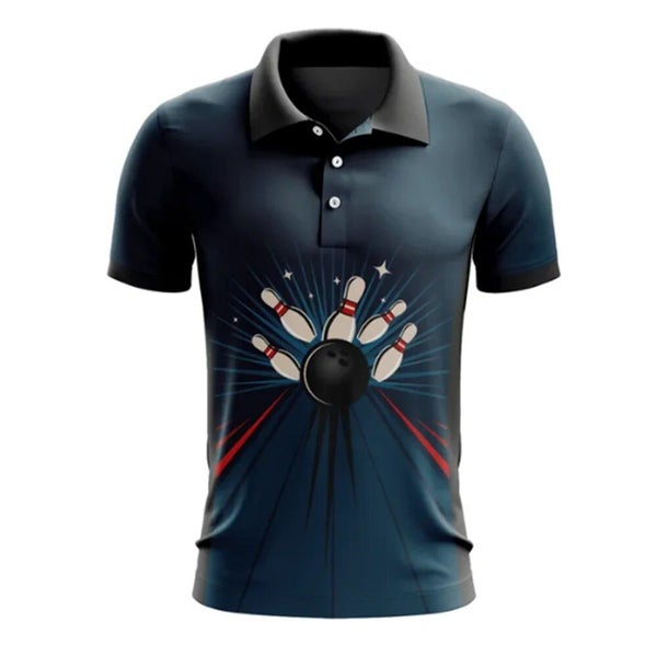 Men's Short-sleeved Golf Bowling Shirt Printed T-shirt Lapel Button Shirt Carousel 1