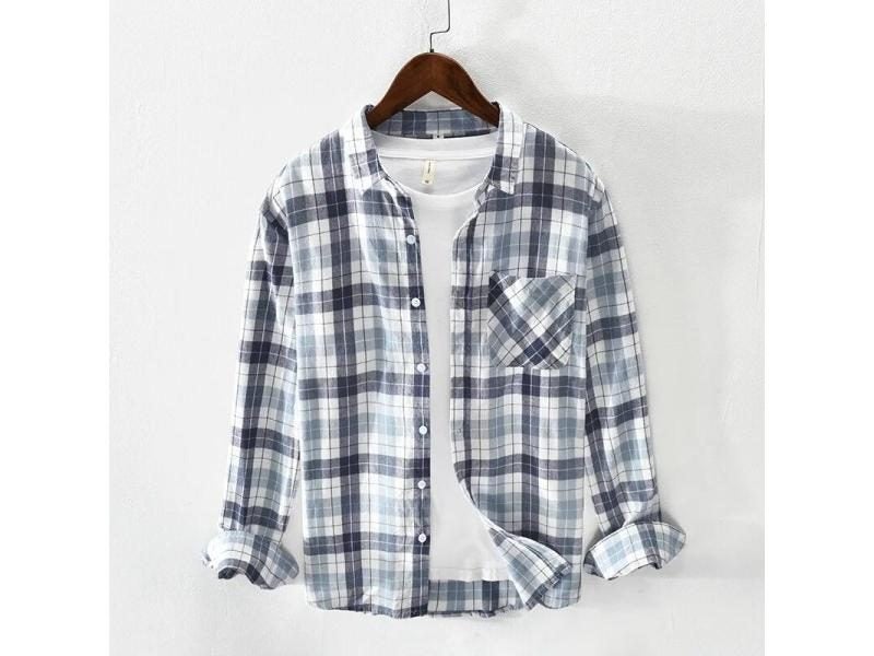 New Men's Plaid Shirts Long Sleeves Casual Cardigan Shirts Fashion Spring Carousel 1