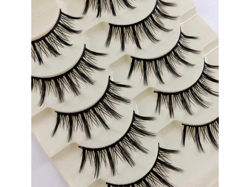 Natural Long Cosplay Makeup Cross Strip Cat Eye False Eyelashes 5pairs Carousel 1