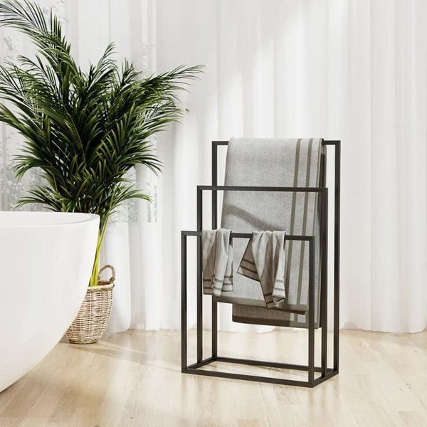 Freestanding Towel Rack Black 48x24x79 Cm Iron Tatbkb Carousel 1