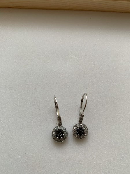 Michael Hill White gold Black diamond dangling earrings Carousel 1