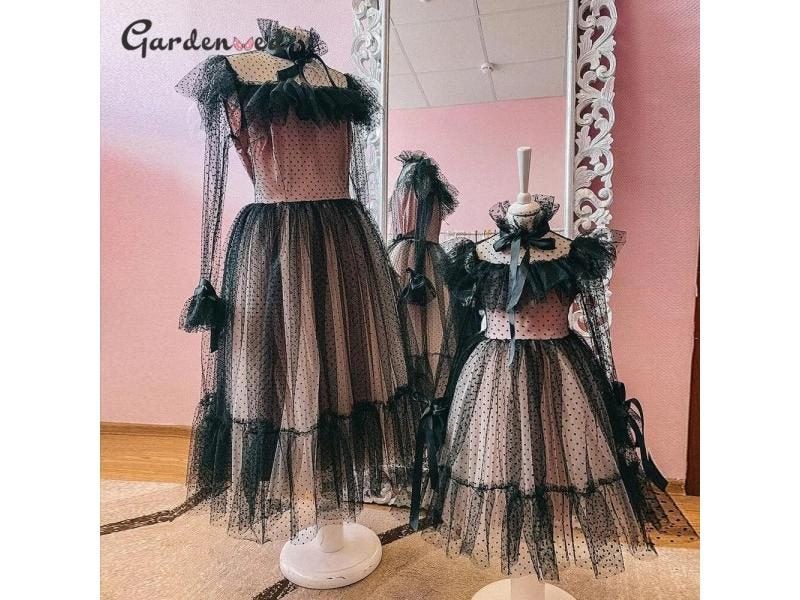 Polka-dot Tulle Flower Girl Dresses Illusion Long Sleeves Girl Wedding Party Carousel 1