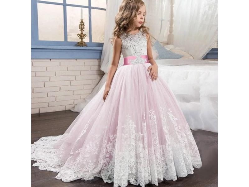 Girls' Dresses For Weddings Pageants Prom Holy Communion With Lace Pearls Carousel 1