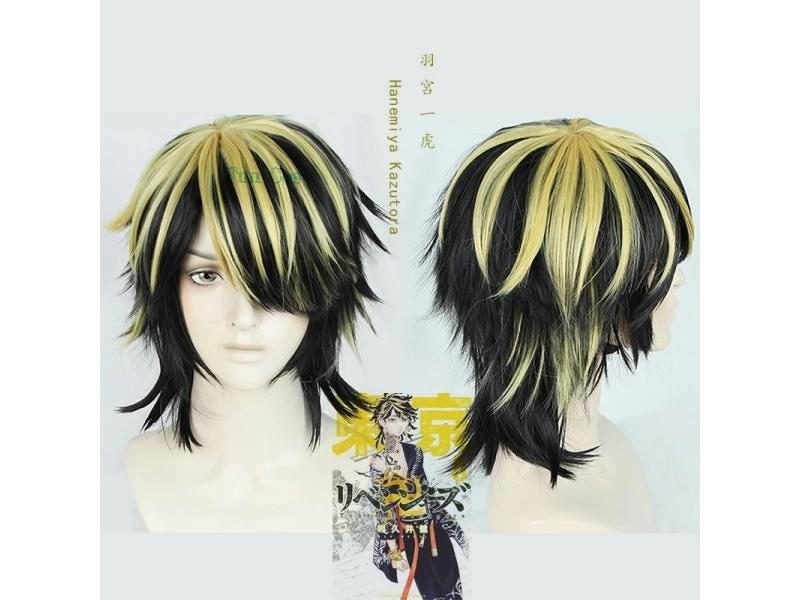 New Anime Tokyo Revengers Hanemiya Kazutora Cosplay Wig Black Golden Short Wig Carousel 1