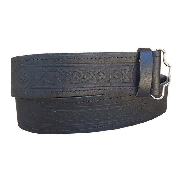 Highlander Tartan Kilt Belt Black Celtic Knot Embossed Kilt Outfit Accessory Carousel 1