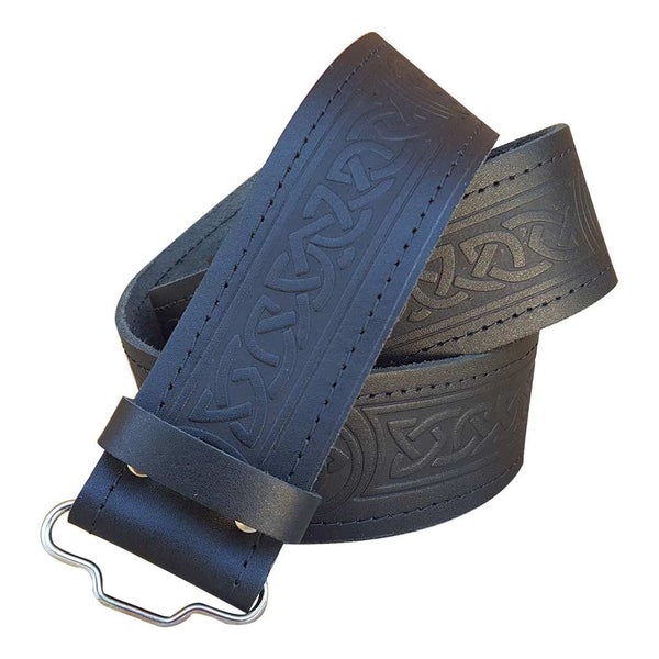 Highlander Tartan Kilt Belt Black Celtic Knot Embossed Kilt Outfit Accessory Carousel 2