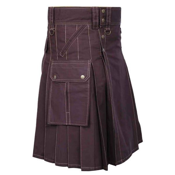 Mens Highlander Utility Kilt Brown 6 Pockets Scottish Utility Cargo Kilt Carousel 1